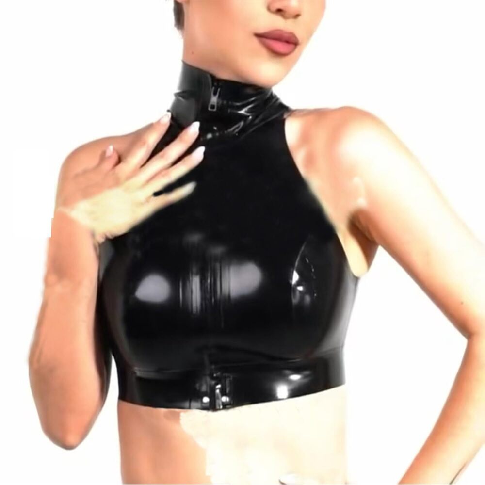 1865 Latex Camisole with Front Zipper,Handmade Natural Rubber Turtleneck